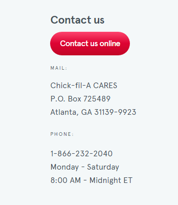 Chick fil A Survey Contact Details